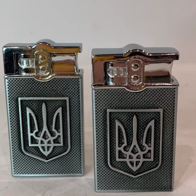 Зажигалка карманная Герб Украины (Острое пламя) HL-4114 Silver