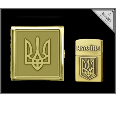 Подарочный набор: портсигар и зажигалка с гербом Украины WKL-064 Подарочный набор: портсигар и зажигалка с гербом Украины WKL-064