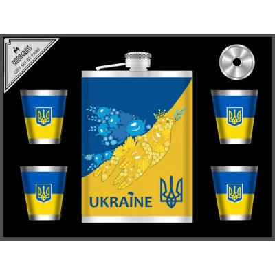Подарочный набор MOONGRASS 6в1 с флягой, рюмками, лейкой UKRAINE