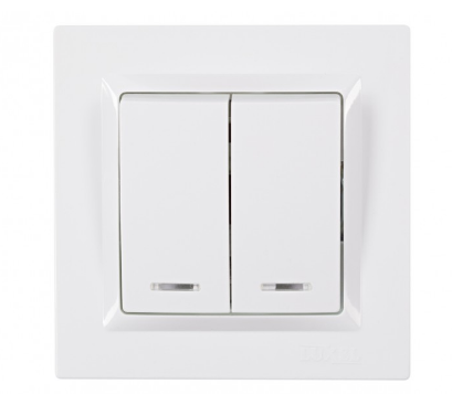 Выключатель двойной с подсветкой JAZZ (белый) 9006 Выключатель двойной с подсветкой JAZZ (белый) 9006