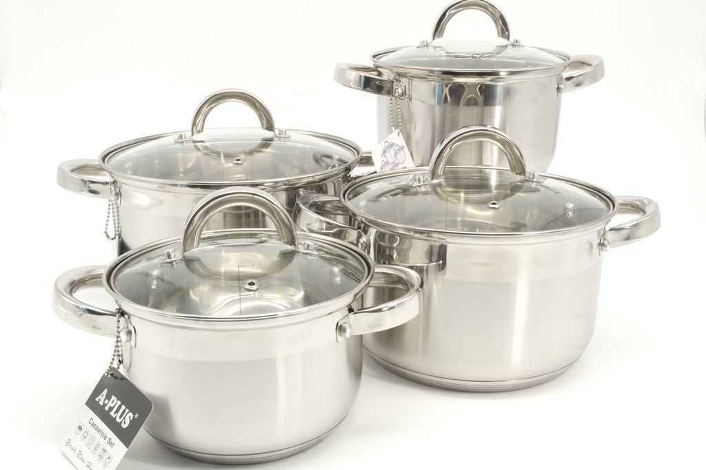 Набор Кастрюль Нержавейка 8 Предметов C Крышками A-PLUS 2188 Набор Кастрюль Нержавейка 8 Предметов C Крышками A-PLUS 2188