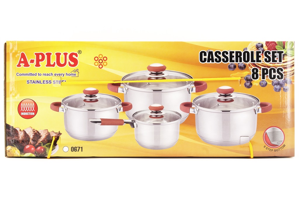 Набор Кастрюль 8 Предметов A-PLUS 0671 Набор Кастрюль 8 Предметов A-PLUS 0671
