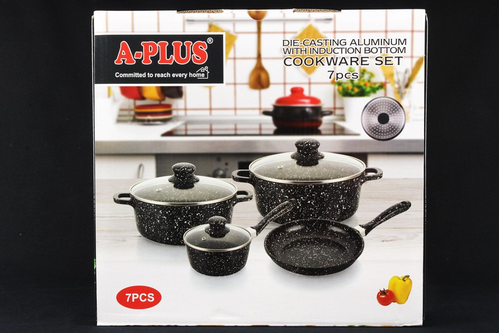 Набор Кастрюль 7 Предметов Мраморное Покрытие A-PLUS 1503 Набор Кастрюль 7 Предметов Мраморное Покрытие A-PLUS 1503