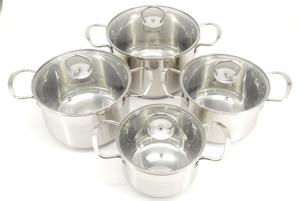 Набор Кастрюль Нержавейка 8 Предметов C Крышками A-PLUS 2183 Набор Кастрюль Нержавейка 8 Предметов C Крышками A-PLUS 2183