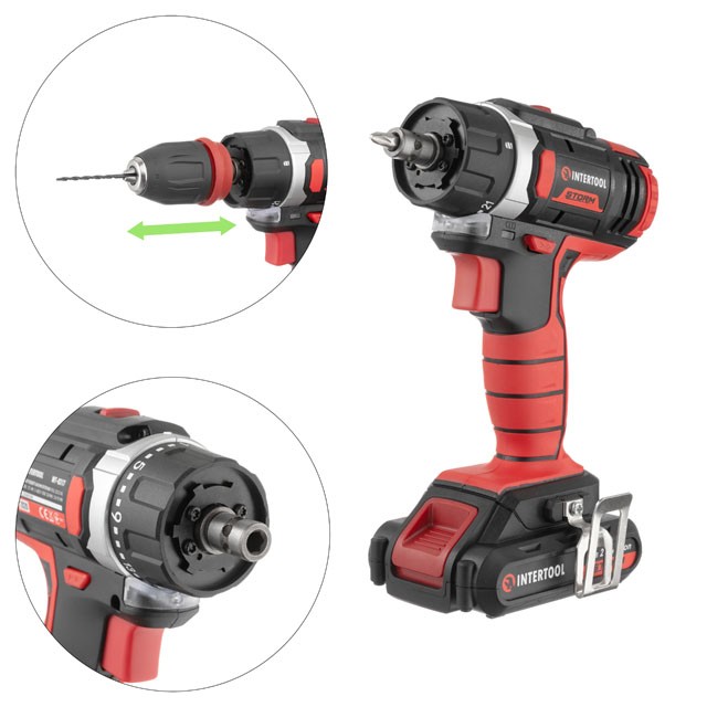 Дрель-шуруповерт аккумуляторная Li-Ion 18 В, 25 Nm, 0-400/0-1500 об/мин, 2x2.0 Ач, быстрая зарядка 1 ч, съемный патрон INTERTOOL WT-0317 Дрель-шуруповерт аккумуляторная Li-Ion 18 В, 25 Nm, 0-400/0-1500 об/мин, 2x2.0 Ач, быстрая зарядка 1 ч, съемный патрон INTERTOOL WT-0317