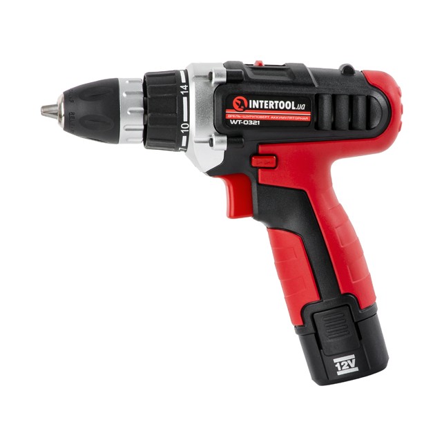 Дрель-шуруповерт аккумуляторная, Li-Ion 12В, 18Nm,1.3 Ач, 2 скорости, 0-400/0-1500об/мин, 2 аккумулятора, 1 час. зарядка INTERTOOL WT-0321 Дрель-шуруповерт аккумуляторная, Li-Ion 12В, 18Nm,1.3 Ач, 2 скорости, 0-400/0-1500об/мин, 2 аккумулятора, 1 час. зарядка INTERTOOL WT-0321