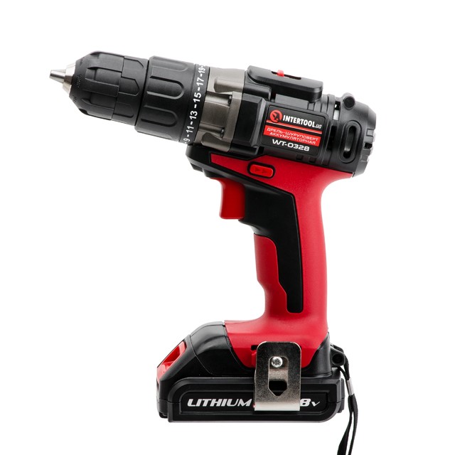 Дрель-шуруповерт аккумуляторная, Li-Ion 18В, 35Nm,1.5 Ач, 2 скорости, 0-400/0-1500об/мин, 2 аккумулятора, 1 час. зарядка INTERTOOL WT-0328 Дрель-шуруповерт аккумуляторная, Li-Ion 18В, 35Nm,1.5 Ач, 2 скорости, 0-400/0-1500об/мин, 2 аккумулятора, 1 час. зарядка INTERTOOL WT-0328