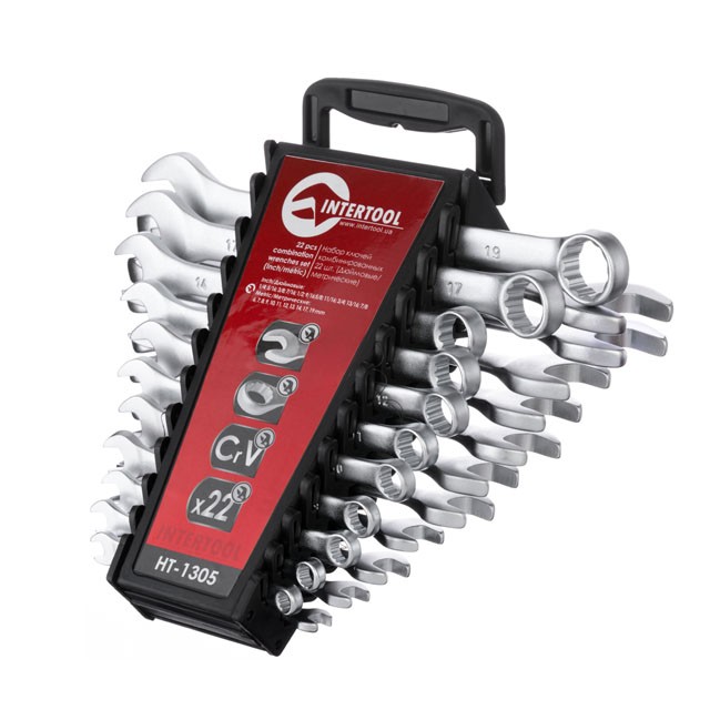 Набор ключей комбинированных 22 ед. дюймовых 11 ед метрических 11 ед INTERTOOL HT-1305 Набор ключей комбинированных 22 ед. дюймовых 11 ед метрических 11 ед INTERTOOL HT-1305