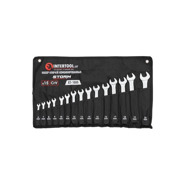 Набор ключей комбинированных 15шт. 6-19,22 мм; PROF, DIN3113, STORM INTERTOOL XT-1005 Набор ключей комбинированных 15шт. 6-19,22 мм; PROF, DIN3113, STORM INTERTOOL XT-1005