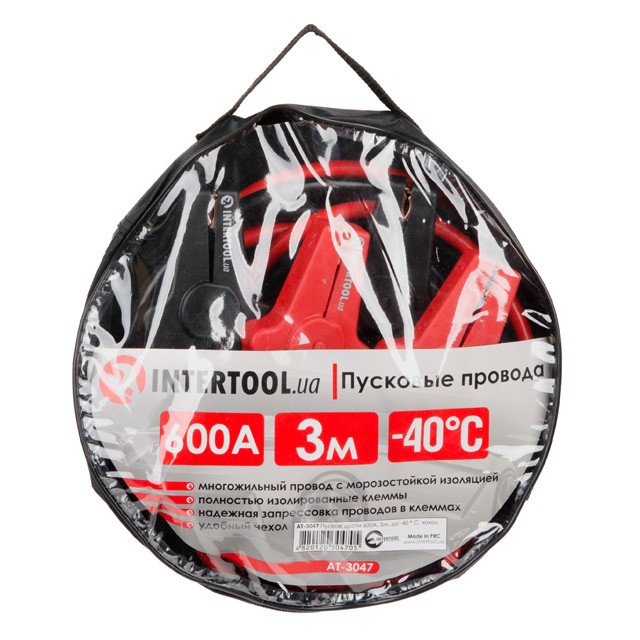 Пусковые провода 600А, 3м, до -40°C, чехол INTERTOOL AT-3047 Пусковые провода 600А, 3м, до -40°C, чехол INTERTOOL AT-3047