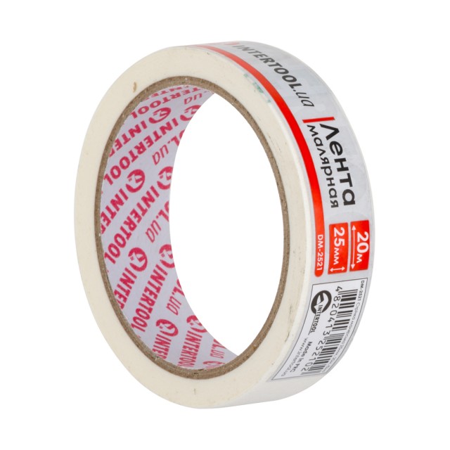 Лента малярная 25мм, 20м, белая INTERTOOL DM-2521 Лента малярная 25мм, 20м, белая INTERTOOL DM-2521
