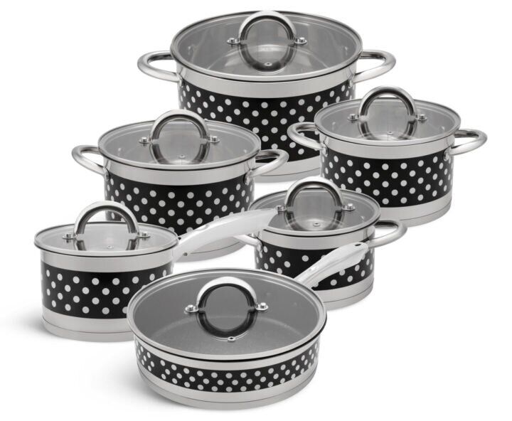 Набор посуды черный горошек Edenberg EB-4055 - 12 предметов Набор посуды черный горошек Edenberg EB-4055 - 12 предметов