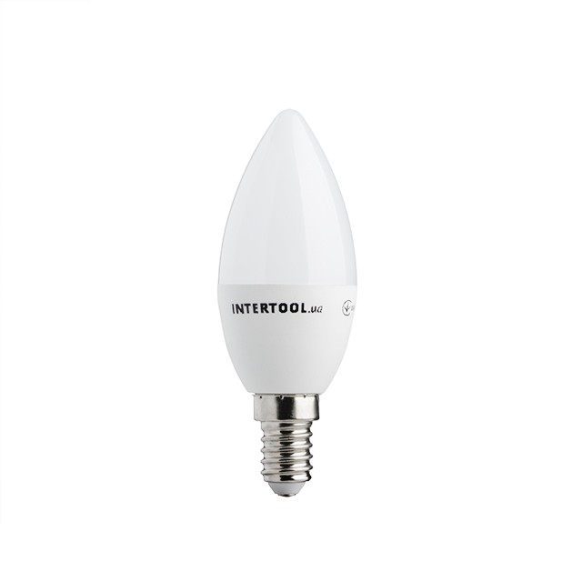 Лампа светодиодная LED C37, E14, 5Вт, 150-300В, 4000K, 30000ч, гарантия 3года. (Свеча) INTERTOOL LL-0152 Лампа светодиодная LED C37, E14, 5Вт, 150-300В, 4000K, 30000ч, гарантия 3года. (Свеча) INTERTOOL LL-0152