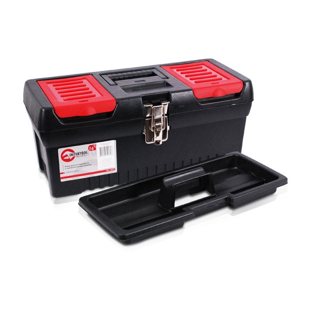 Ящик для инструментов с металлическими замками, 16" 396x216x164 мм INTERTOOL BX-1016 Ящик для инструментов с металлическими замками, 16" 396x216x164 мм INTERTOOL BX-1016