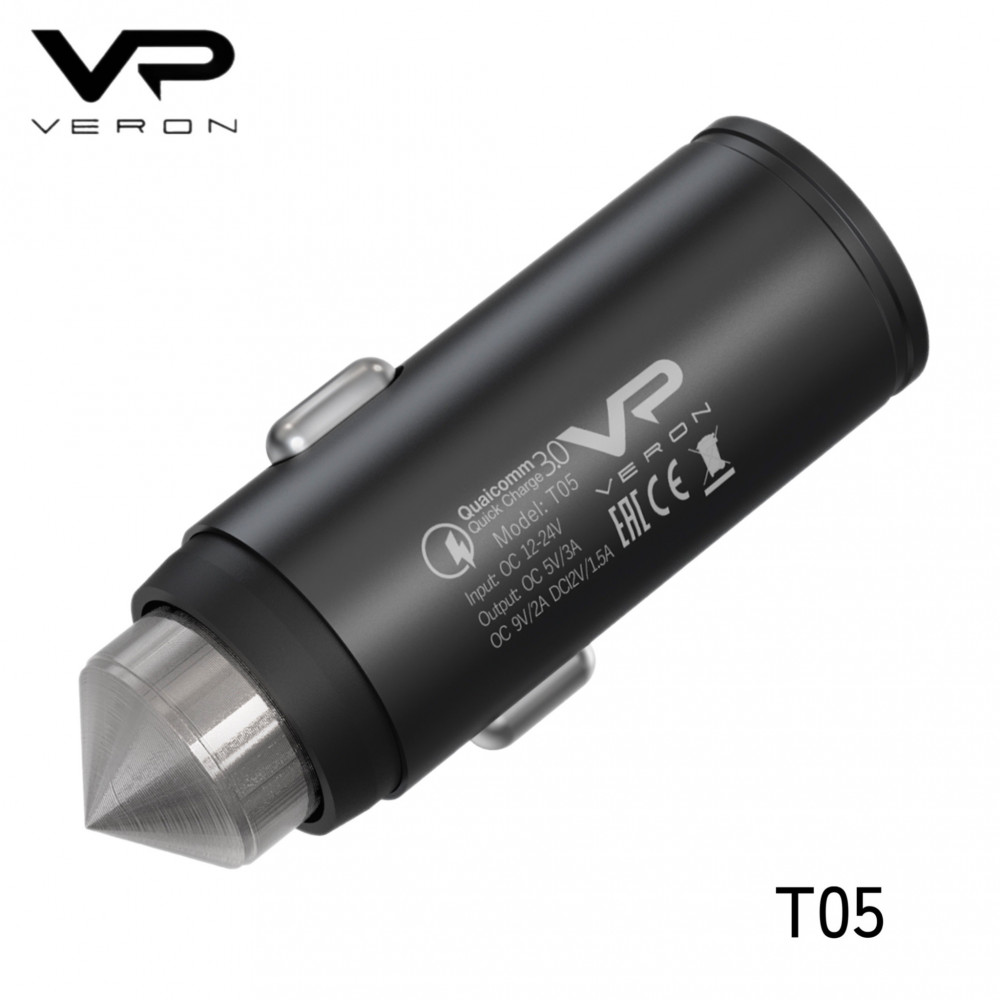 Car Charger | 15W | USB | 3.0A — Veron T05 QC3.0 Metal Blister Packing Car Charger | 15W | USB | 3.0A — Veron T05 QC3.0 Metal Blister Packing