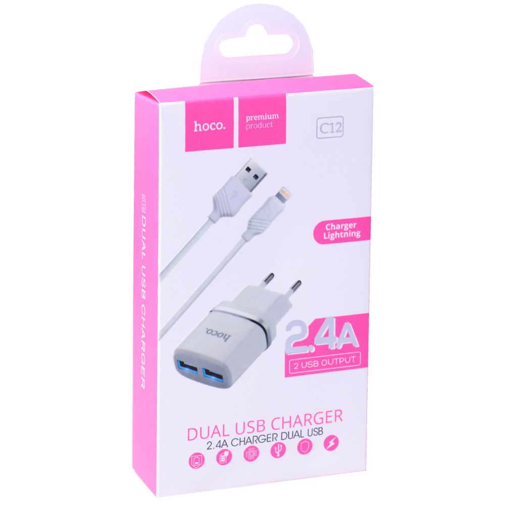 Home Charger 2.4A 2U Micro Cable (1m) Hoco C12 White Home Charger 2.4A 2U Micro Cable (1m) Hoco C12 White