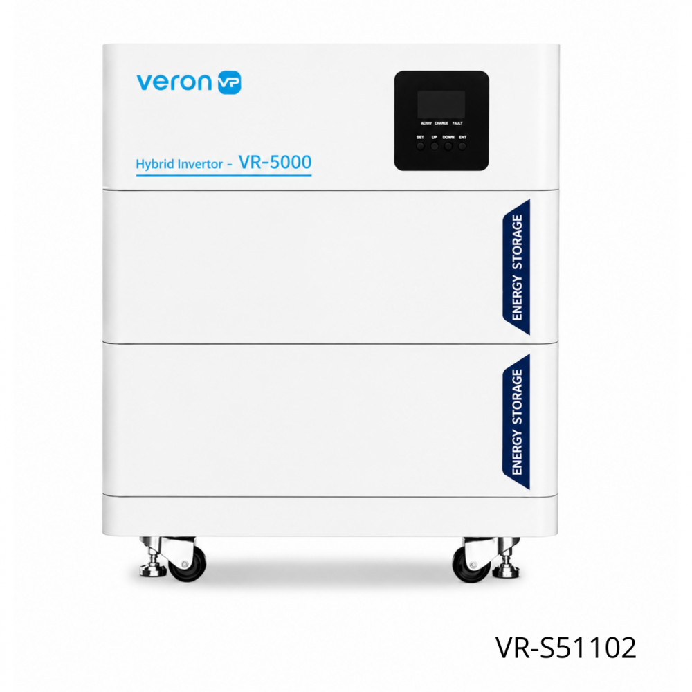 Гибридный инвертор VR-S51102 с двумя аккумуляторами 10,24KWh с корпусом на колесах LiFePo4 Гибридный инвертор VR-S51102 с двумя аккумуляторами 10,24KWh с корпусом на колесах LiFePo4