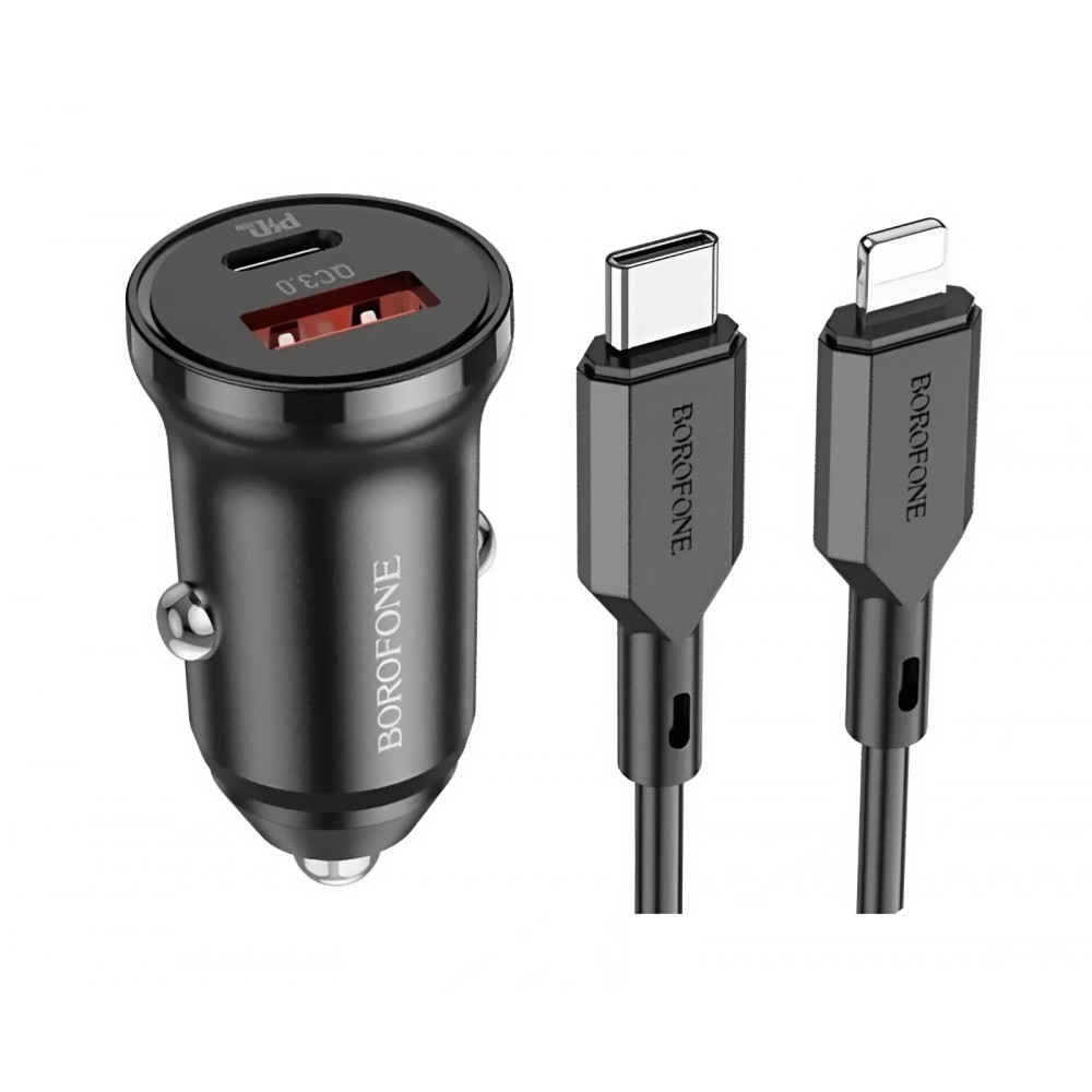 Car Charger 20W PD QC3.0 C to Lightning Cable (1m) Borofone BZ18A — Black Car Charger 20W PD QC3.0 C to Lightning Cable (1m) Borofone BZ18A — Black