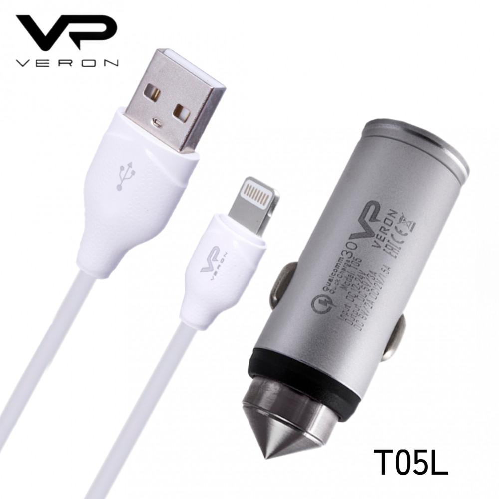 АЗУ Veron T05L QC3.0 Car Charger Set (Lightning) -3A АЗУ Veron T05L QC3.0 Car Charger Set (Lightning) -3A