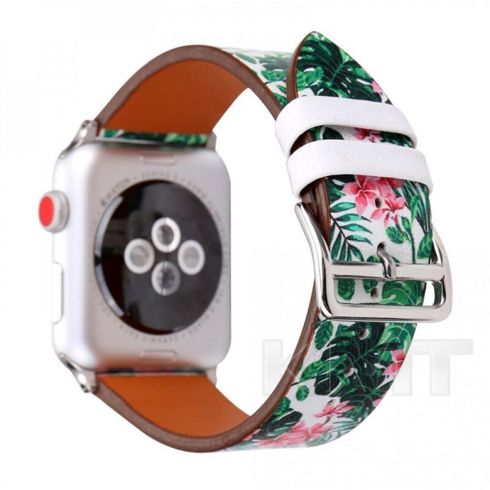 Ремінець Leather Series Flower Pattern — Apple Watch 38 mm | 40 mm | 41 mm — Red Flower Rhombus Ремінець Leather Series Flower Pattern — Apple Watch 38 mm | 40 mm | 41 mm — Red Flower Rhombus