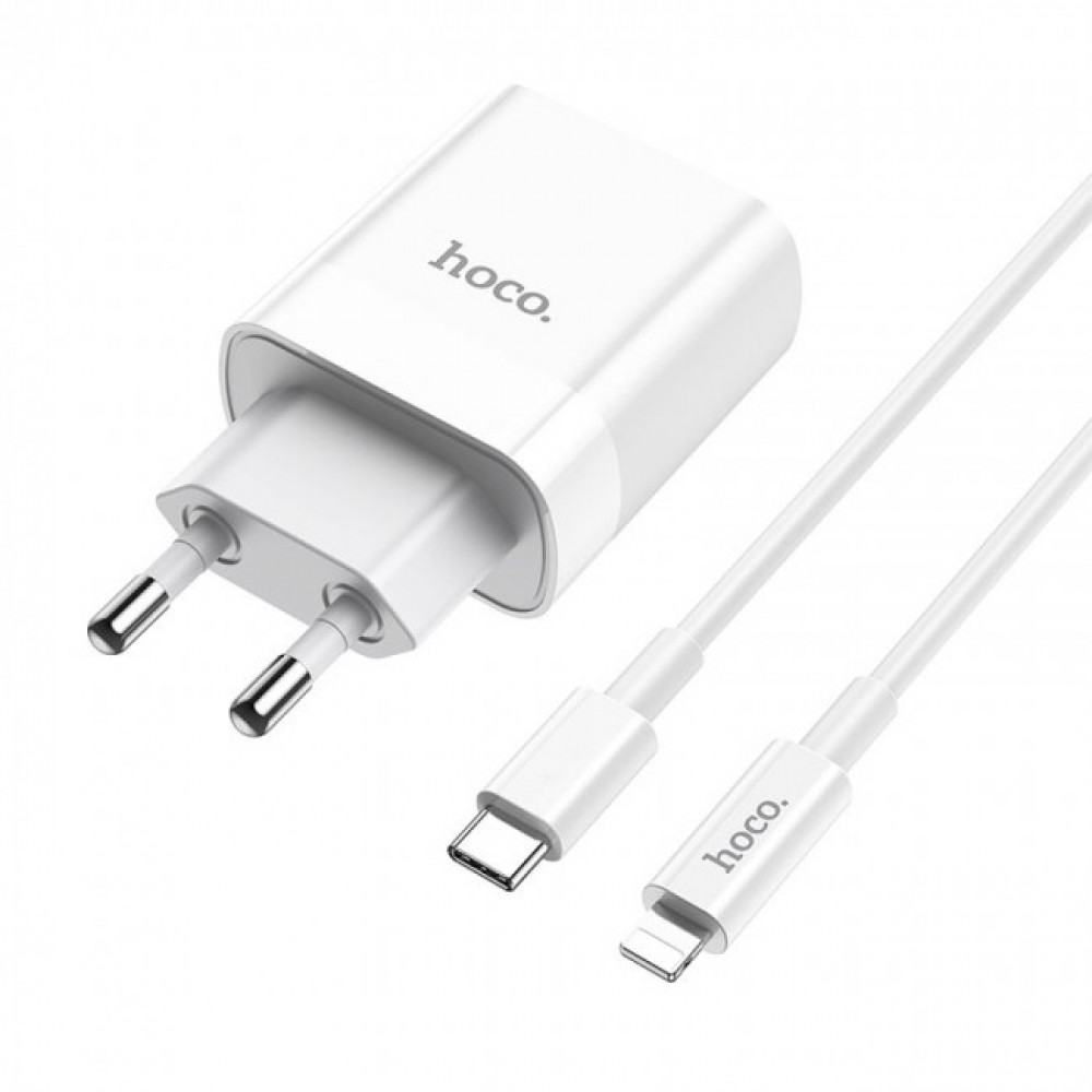 Home Charger | 20W | PD | QC3.0 | C to Lightning Cable (1m) — Hoco C80A — White Home Charger | 20W | PD | QC3.0 | C to Lightning Cable (1m) — Hoco C80A — White