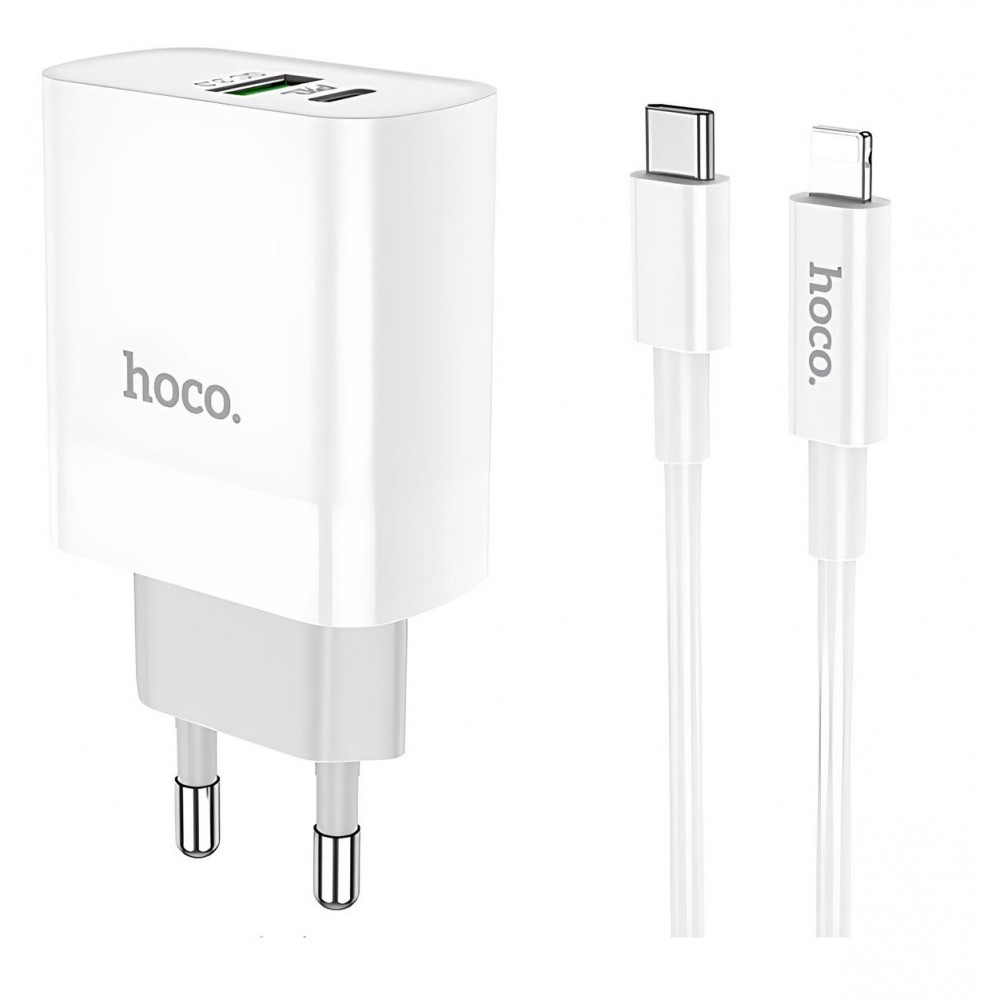 Зарядний пристрій Hoco C80A, 20 Вт, PD, QC3.0, кабель USB-C – Lightning (1 м) — White Зарядний пристрій Hoco C80A, 20 Вт, PD, QC3.0, кабель USB-C – Lightning (1 м) — White