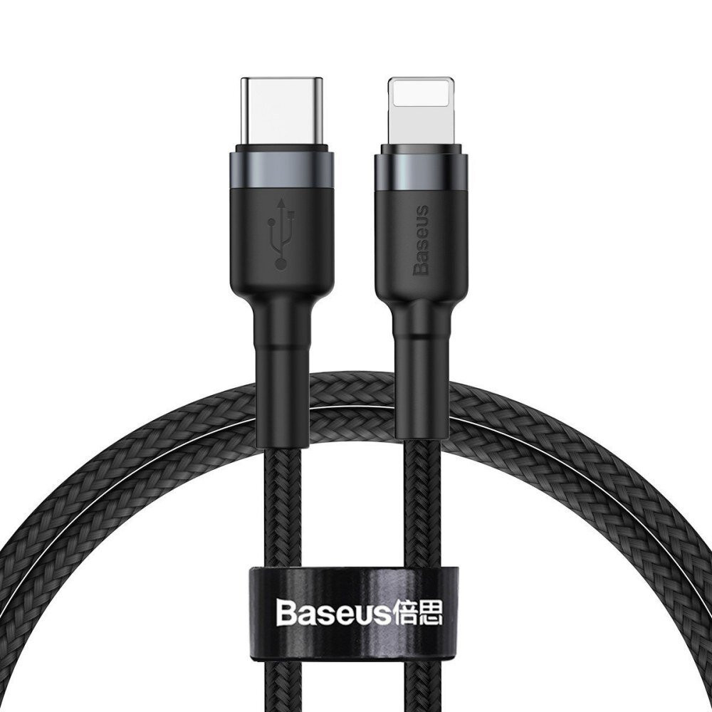 Кабель USB C to Lightning 20W PD (1m) Baseus (CATLKLF) Cafule Series — CATLKLF-G1 Gray & Black Кабель USB C to Lightning 20W PD (1m) Baseus (CATLKLF) Cafule Series — CATLKLF-G1 Gray & Black