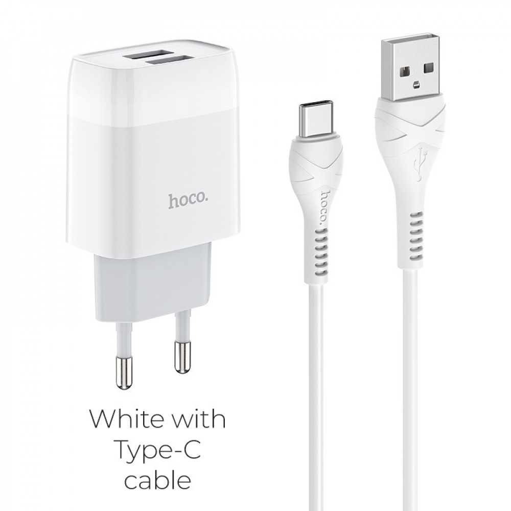 Home Charger 2.4A 2U USB C Cable (1m) Hoco C73A — White Home Charger 2.4A 2U USB C Cable (1m) Hoco C73A — White