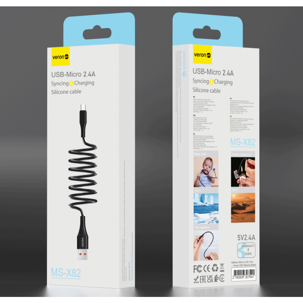Кабель Micro 2.4A (1m) Veron X82 Silicon — Black Кабель Micro 2.4A (1m) Veron X82 Silicon — Black