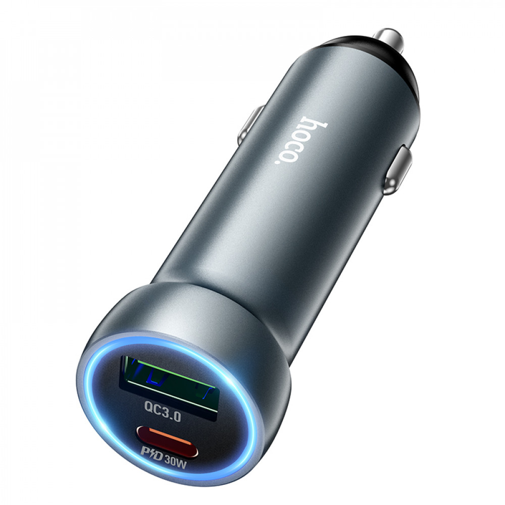 Car Charger | 48W | PD | USB QC3.0 | USB-C | — Hoco Z54A __ — Metal Grey Car Charger | 48W | PD | USB QC3.0 | USB-C | — Hoco Z54A __ — Metal Grey