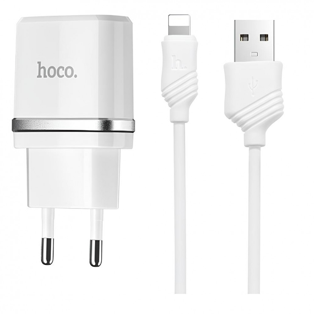 Home Charger 2.4A 2U Lightning Cable (1m) Hoco C12 Black — White Home Charger 2.4A 2U Lightning Cable (1m) Hoco C12 Black — White