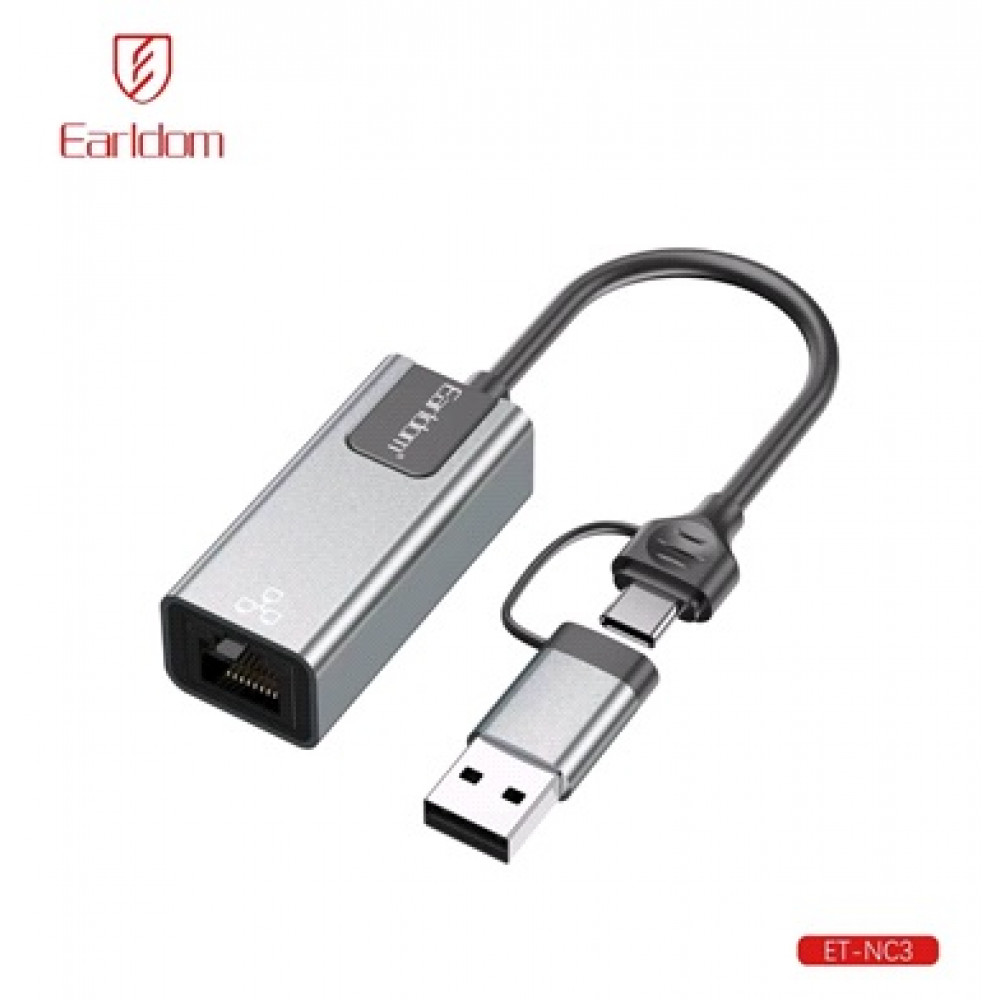 USB C + USB Ethernet Adapter 100 gigabit — Earldom ET-NC3 USB C + USB Ethernet Adapter 100 gigabit — Earldom ET-NC3