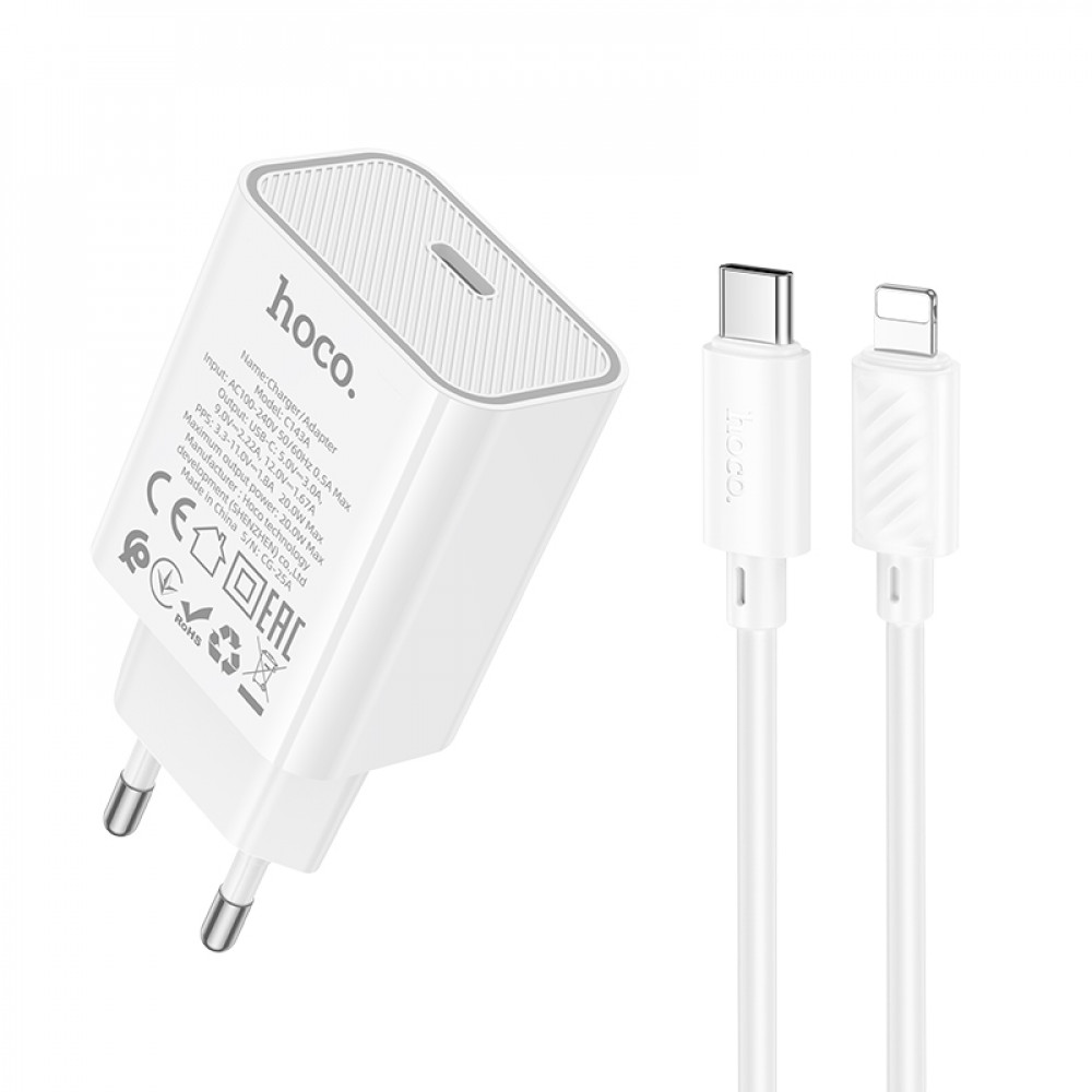 Зарядний пристрій Hoco C143A, 20 Вт, PD3.0, кабель USB-C – Lightning (1 м) Зарядний пристрій Hoco C143A, 20 Вт, PD3.0, кабель USB-C – Lightning (1 м)