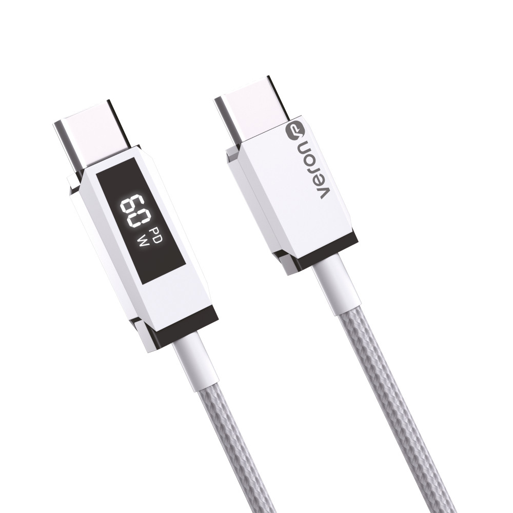 Кабель USB C to C 60W (2m) — Veron CC12 Nylon LCD — Black Кабель USB C to C 60W (2m) — Veron CC12 Nylon LCD — Black