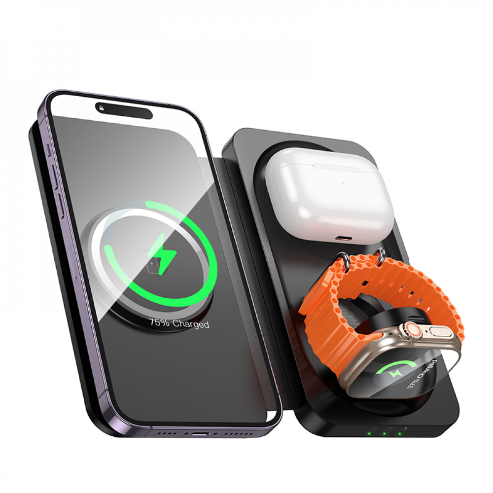 Magnetic Wireless Charger 3 in 1 — Hoco CQ13 — Black Magnetic Wireless Charger 3 in 1 — Hoco CQ13 — Black