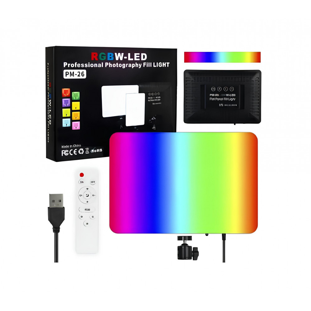 Лампа видеосвет LED RGB PM26 23x16 cm 96 Lights 2700K-6000K Remote USB + Adapter inside Лампа видеосвет LED RGB PM26 23x16 cm 96 Lights 2700K-6000K Remote USB + Adapter inside