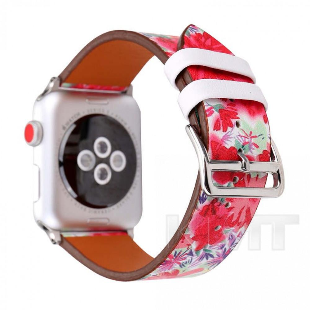 Ремінець Leather Series Flower Pattern — Apple Watch 38 mm | 40 mm | 41 mm — Red Flower Arrows Ремінець Leather Series Flower Pattern — Apple Watch 38 mm | 40 mm | 41 mm — Red Flower Arrows