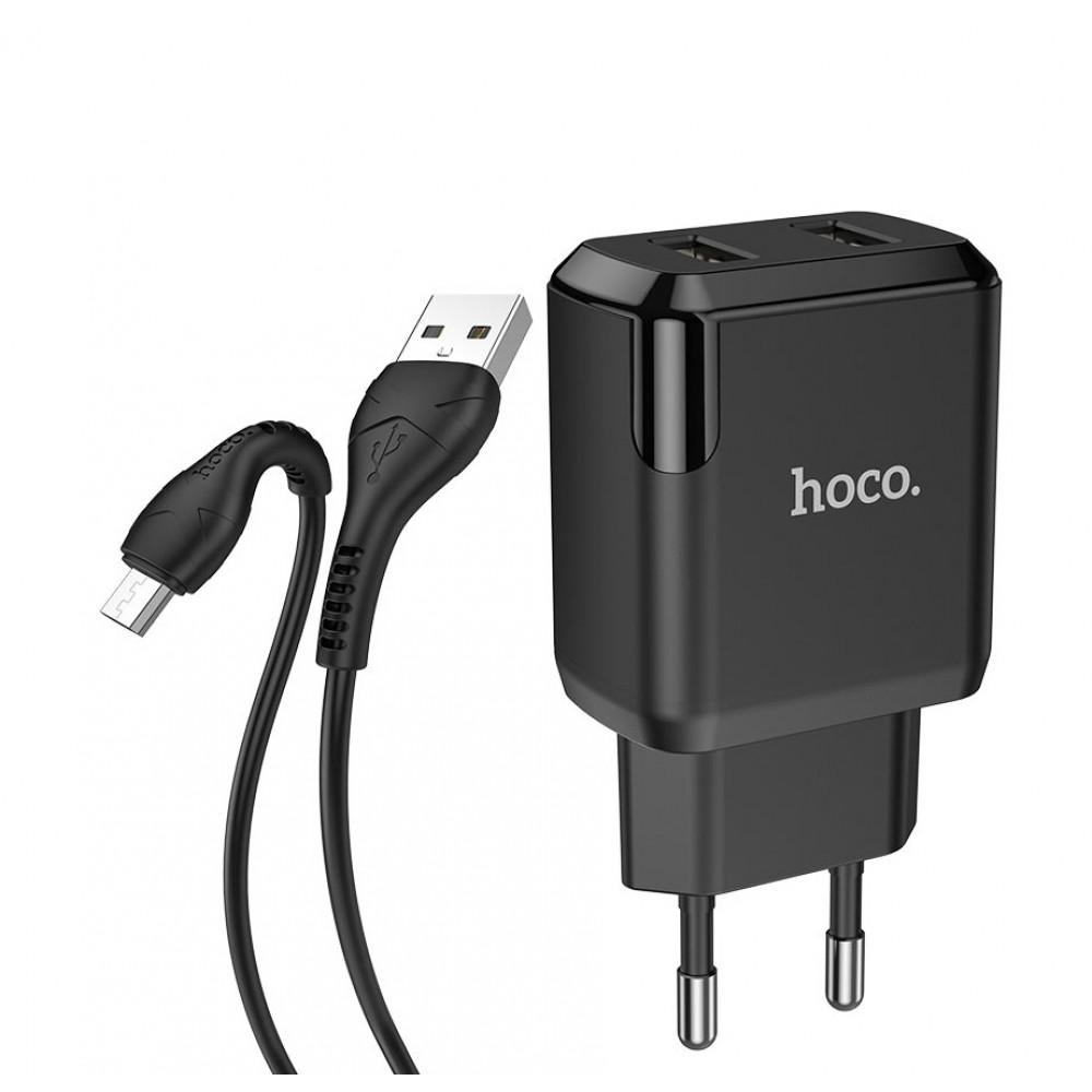 Home Charger | 2.1A | 2U | Micro Cable (1m) — Hoco N7 — Black Home Charger | 2.1A | 2U | Micro Cable (1m) — Hoco N7 — Black
