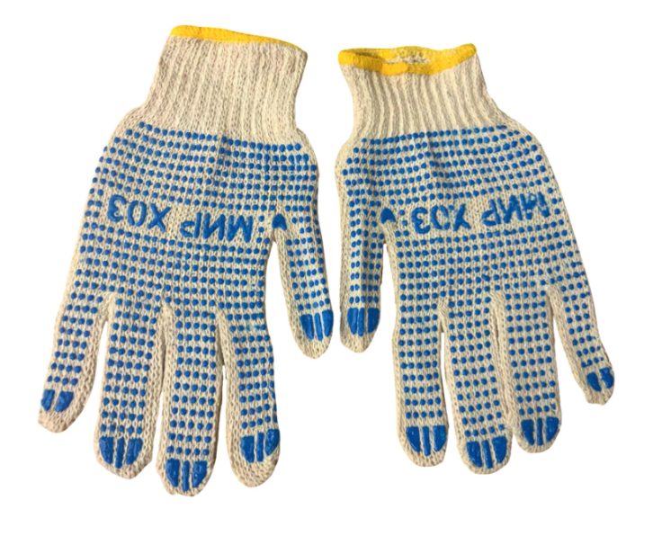 Перчатки хозяйственные трикотажные с ПВХ точкой белые Перчатки хозяйственные трикотажные с ПВХ точкой белые