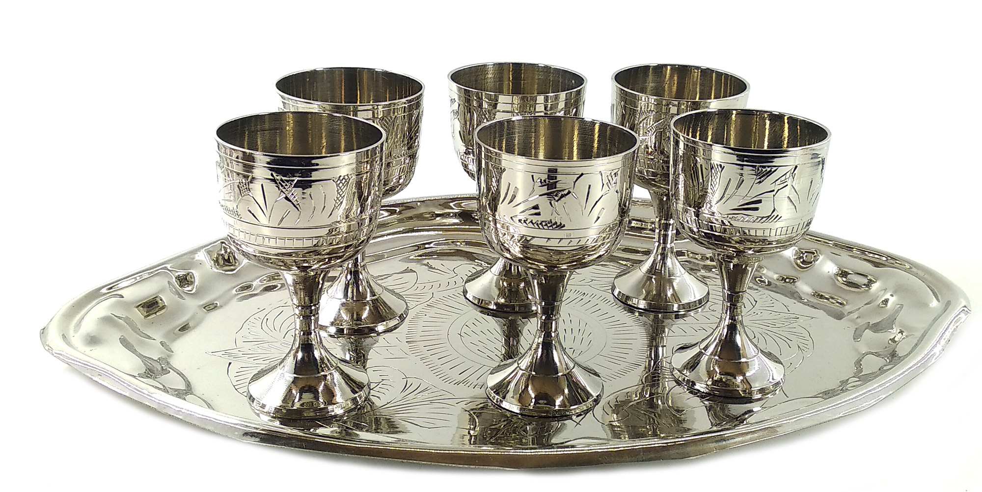 Рюмки бронзовые хром (н-р 6 шт./50мл.)(h-8 см поднос 30,5х20 см) Рюмки бронзовые хром (н-р 6 шт.) код 1839