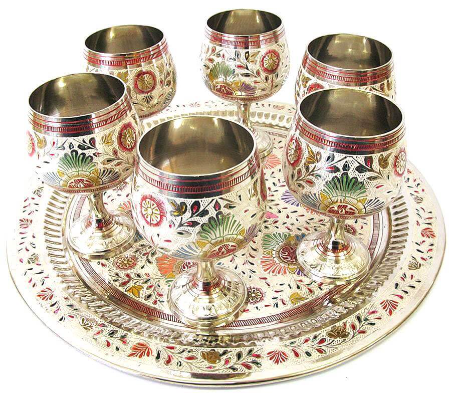 Бокалы бронзовые хром на круглом подносе (н-р 6 шт/70мл.)(h-11 см поднос d-31см) Бокалы бронзовые хром на круглом подносе (н-р 6 шт.)(ROUND CDC BIG)(h11 см) код 20465