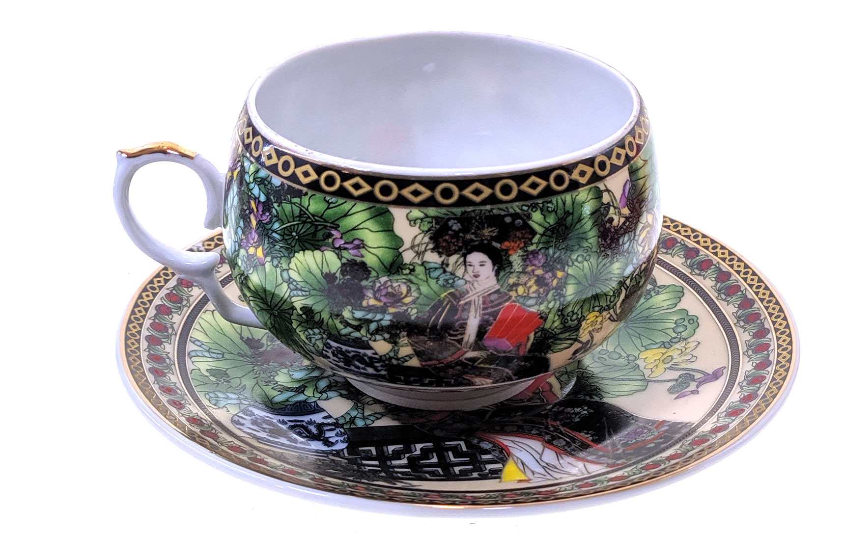 Чашка+блюдце фарфор (210 мл)(ACS127) Китаянка зеленый (h-6см, d-чашки - 8см, d-блюдца - 14см) Чашка+блюдце фарфор (ACS127) "Китаянка зеленый" (36шт.в ящ.) код 22573