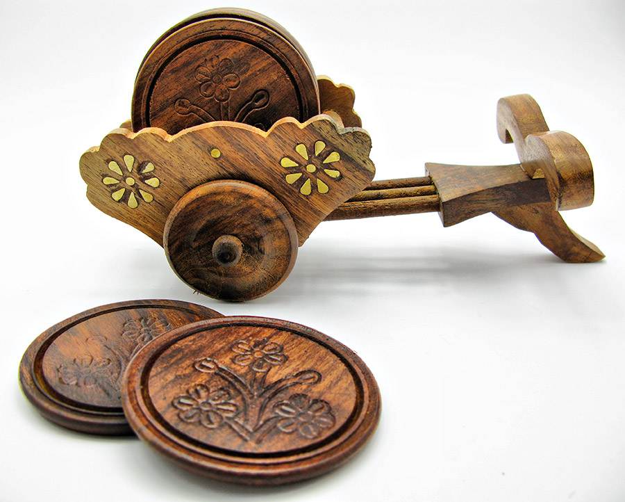 Подстаканник розовое дерево Телега (21х10,5х9 см) Подстаканник розовое дерево (3") "Телега" код 22627