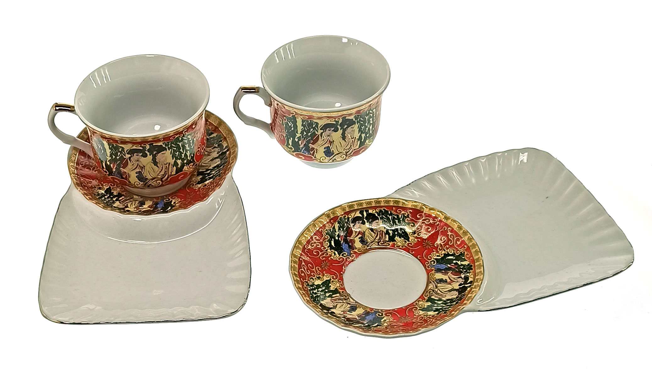 Сервиз фарфор (170 мл)(2C86-1) 2 чашки + 2 блюдца Красный (h-6,5 см,d-8,5см,блюдце 21х12 см) Сервиз фарфор (2C86-1) 2 чашки + 2 блюдца "Красный" (12 шт. в ящ.) код 23127