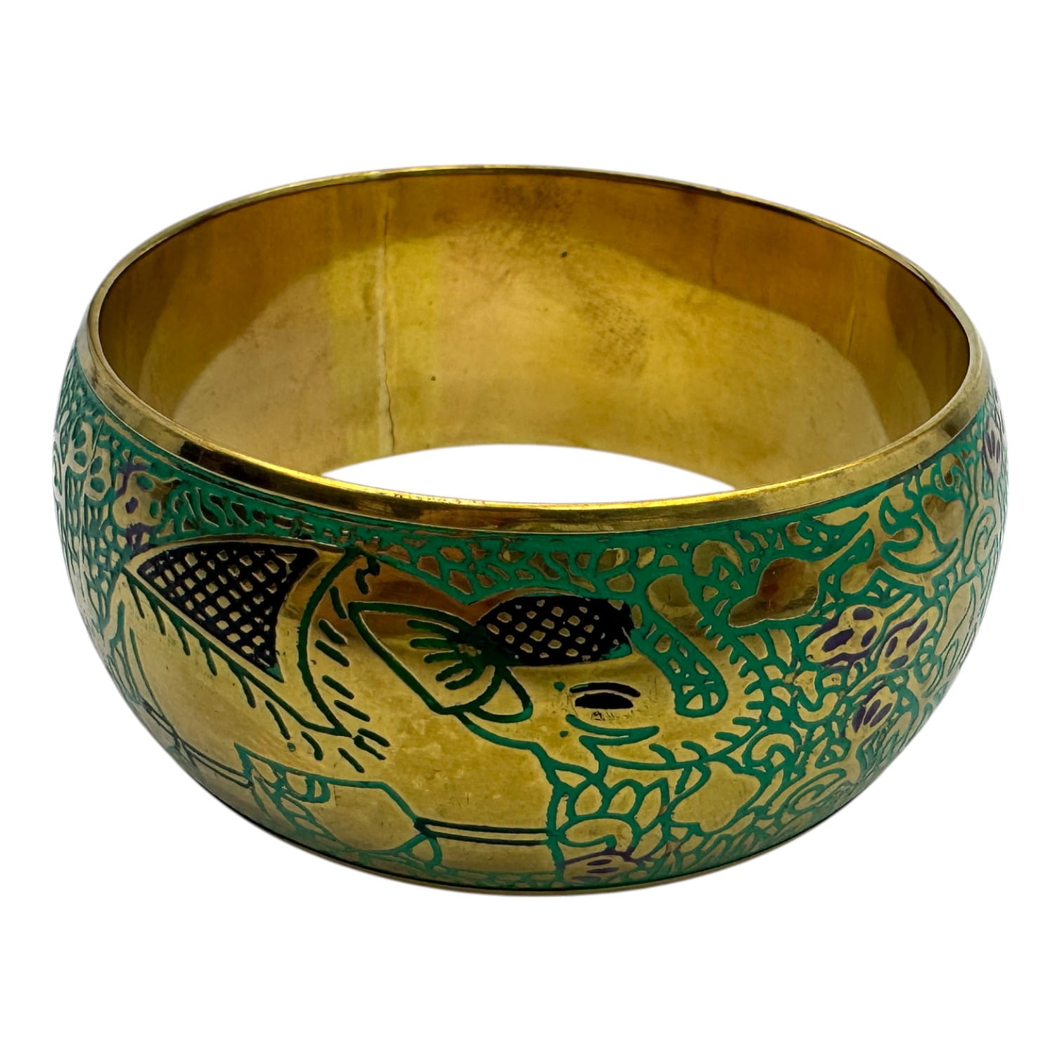 Браслет бронзовый с эмалью и гравировкой Слоны зеленый (d-7,8 ; 6,5. h-3 см) Браслет бронзовый с эмалью и гравировкой Слоны зеленый (d-7,8 ; 6,5. h-3 см)