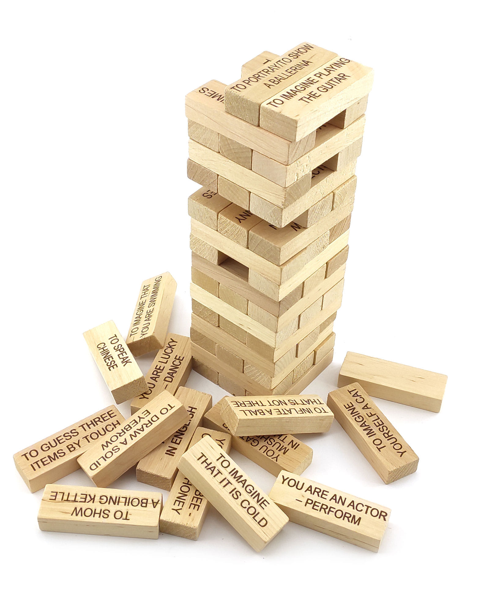 Игра настольная Дженга с фантамис мешочком, надписи на английском языке (60 брусков)(28,5*7*7см) Игра настольная Дженга с фантамис мешочком, надписи на английском языке (60 брусков)(28,5*7*7см)