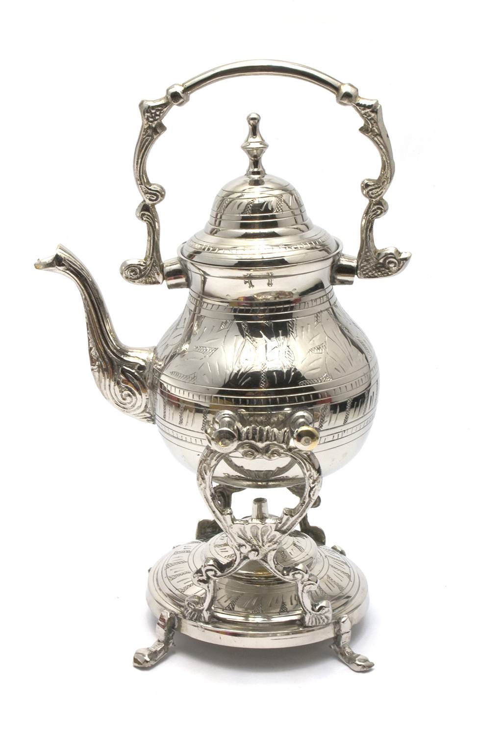 Чайник бронзовый с горелкой на подставкеХром (30,5х19х16 см) Чайник бронзовый с горелкой на подставке'Хром' (30,5х19х16 см)