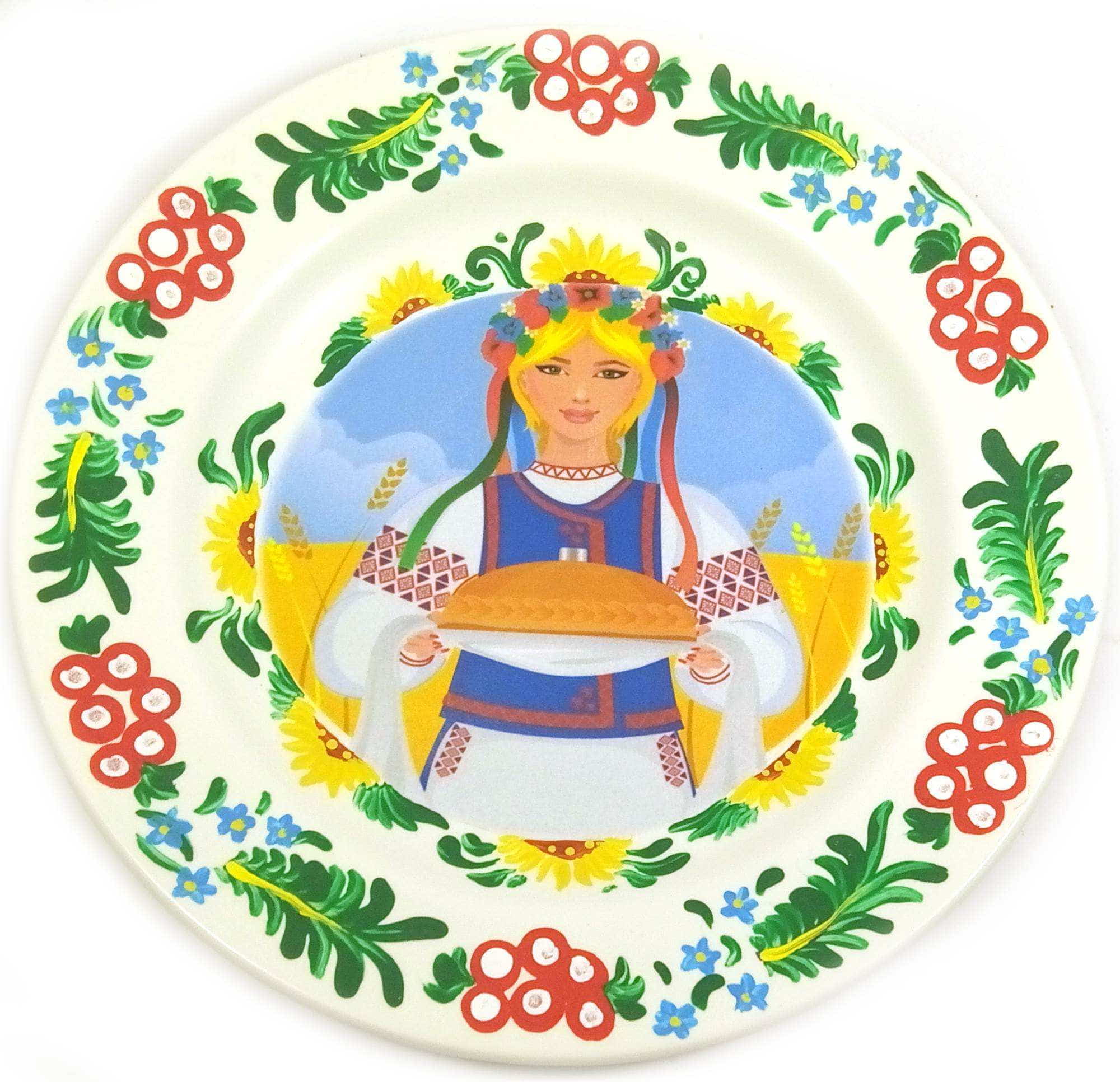 Тарелка Украинка с караваем расписано вручную (24 см) Тарелка Украинка с караваем расписано вручную (24 см)