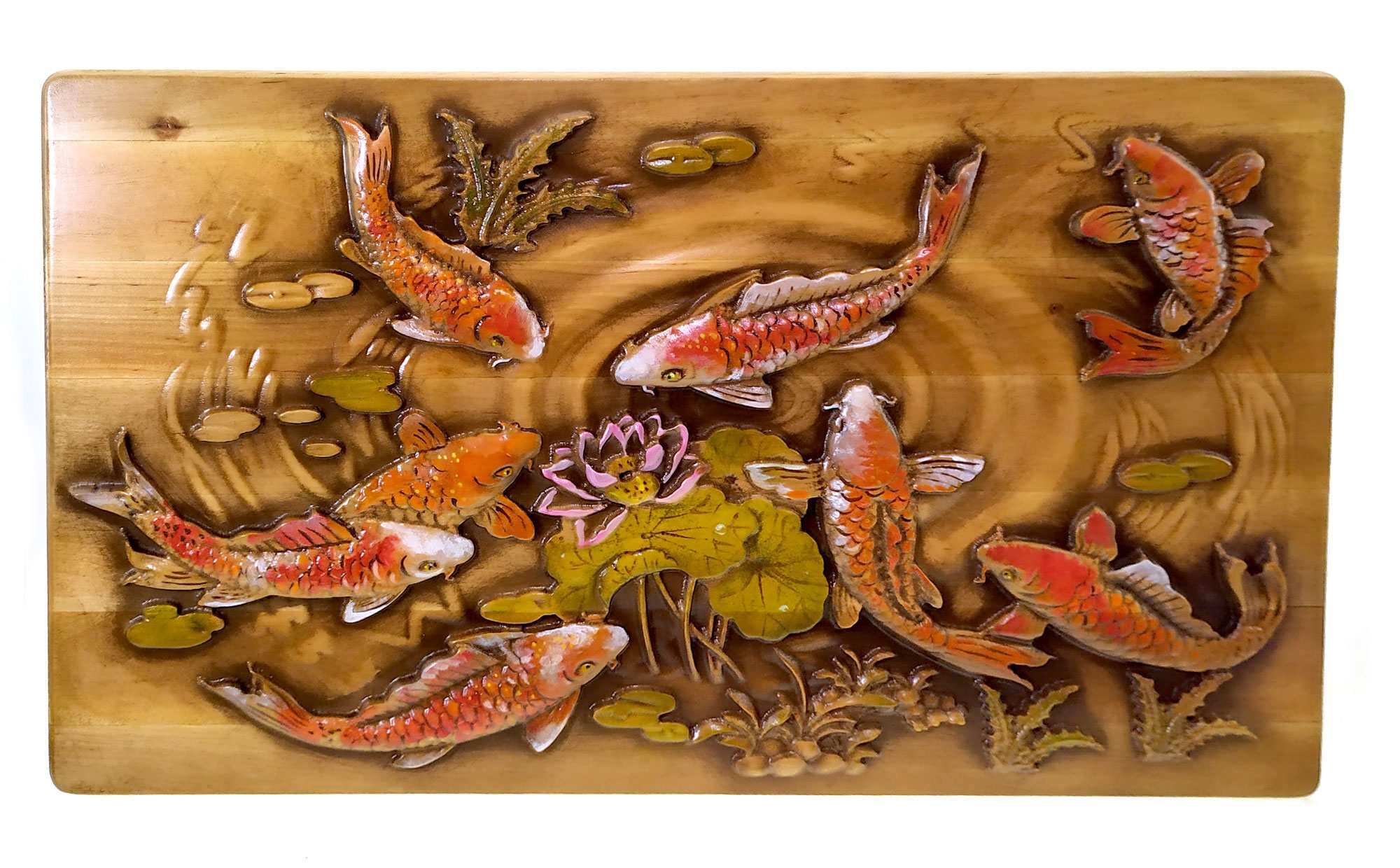 Панно Карпы ,резное,(47×28,5×2,5 см) массив дерева,покрыто патиной, эмалями и лаком. Панно Карпы ,резное,(47×28,5×2,5 см) массив дерева,покрыто патиной, эмалями и лаком.