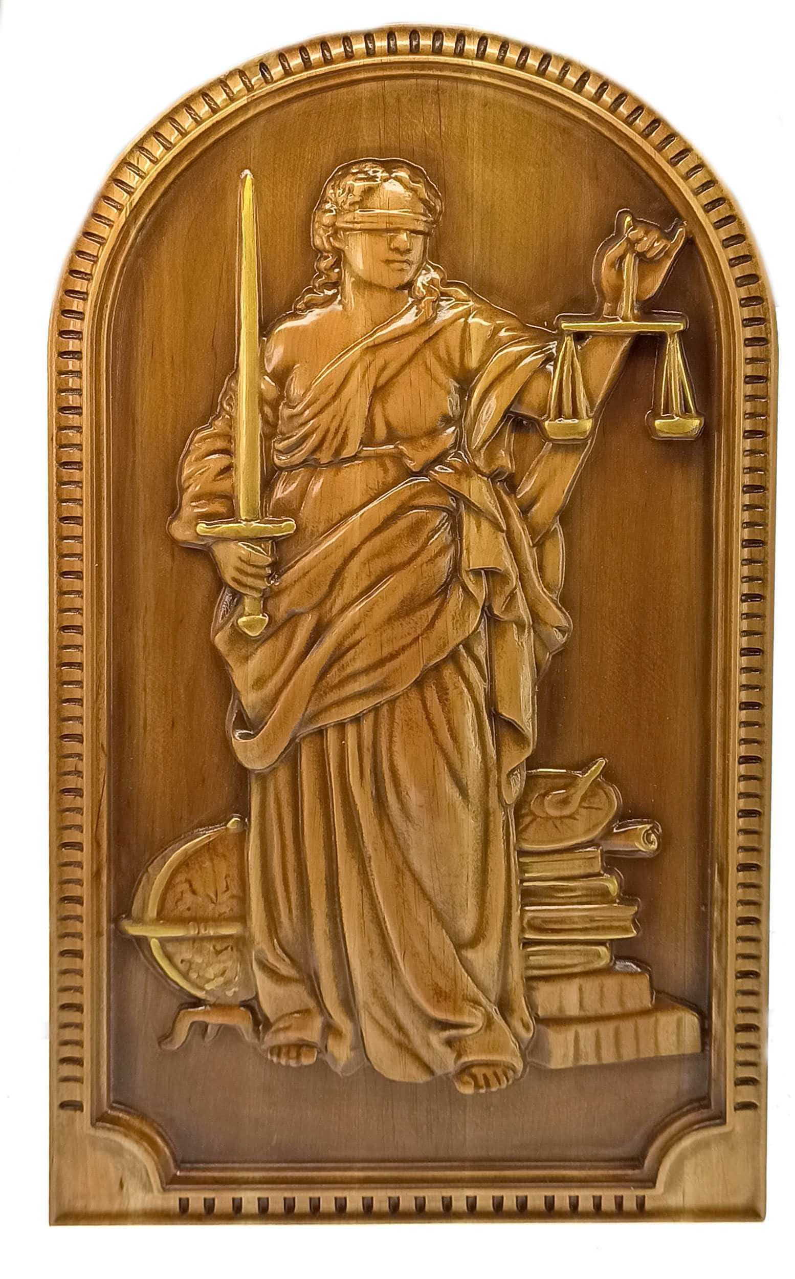 Панно деревянное, резное Фемида, (49.5*28*2,2), ручная роспись эмалями, покрыто патиной и лаком Панно деревянное, резное Фемида, (49.5*28*2,2), ручная роспись эмалями, покрыто патиной и лаком